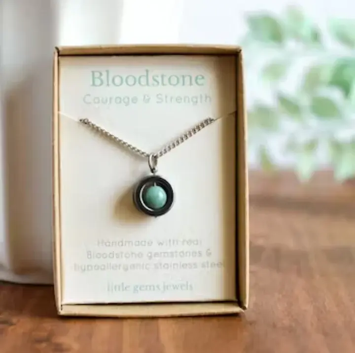 Sensory fidget necklace in bloodstone